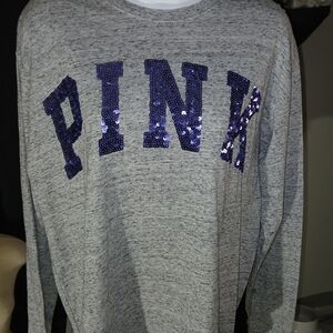 PINK Victoria's Secret Bling Marled Gray Long Sleeve Top
